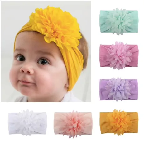 Girls Wide Chiffon Flower Headband