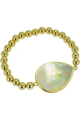 Gold 6mm Beaded Bracelet with Large Mother of Pearl