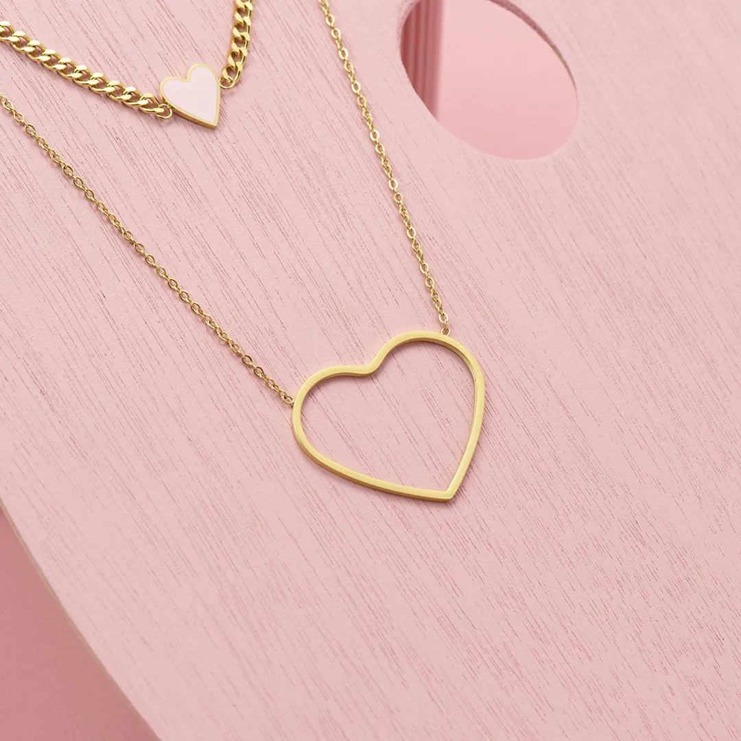 Gold coloured necklace with big heart