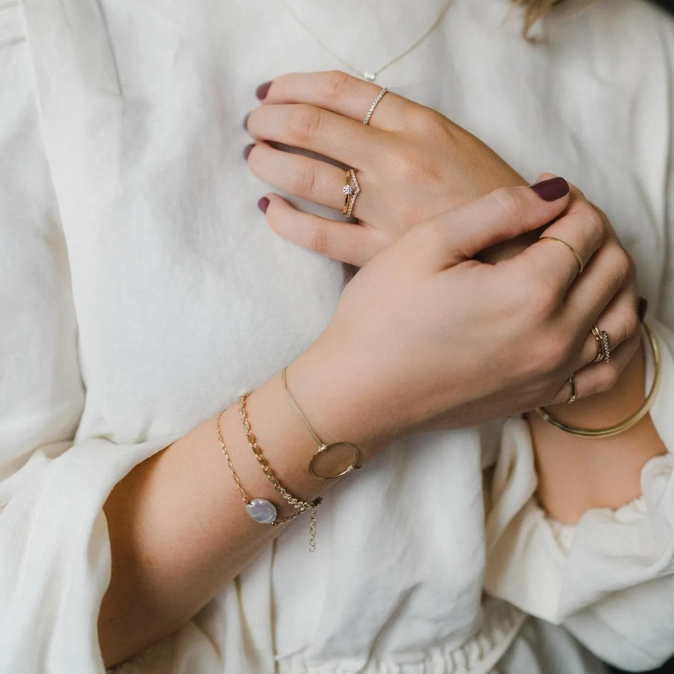 Gold Filled Baroque Pearl InLine Bracelet