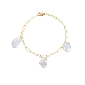 Gold Filled Paperclip Chain & Flat Baroque Pearl Bracelet