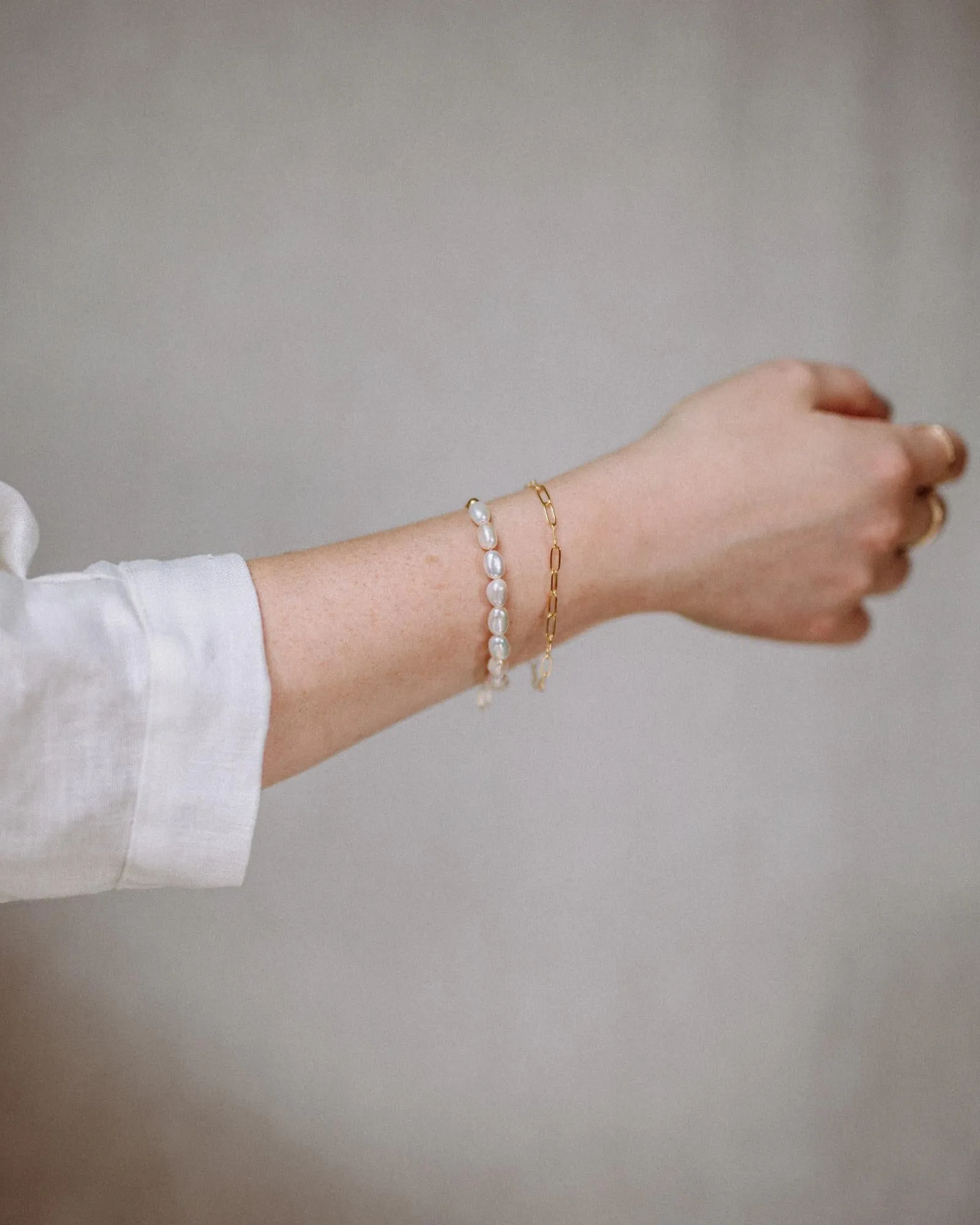 Gold Filled Paperclip Chain & Multiple Baroque Pearl Bracelet