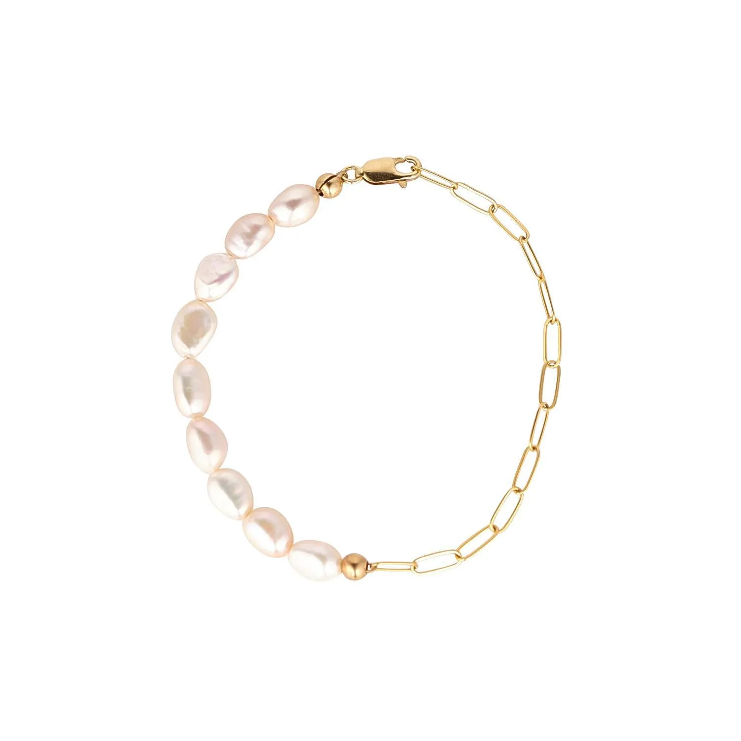 Gold Filled Paperclip Chain & Multiple Baroque Pearl Bracelet