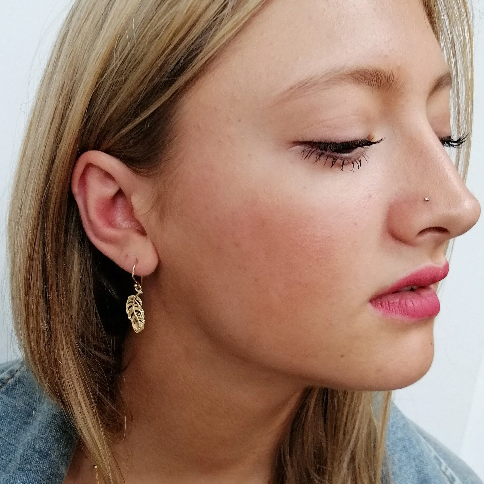 Gold Plated Feather Hook Earrings