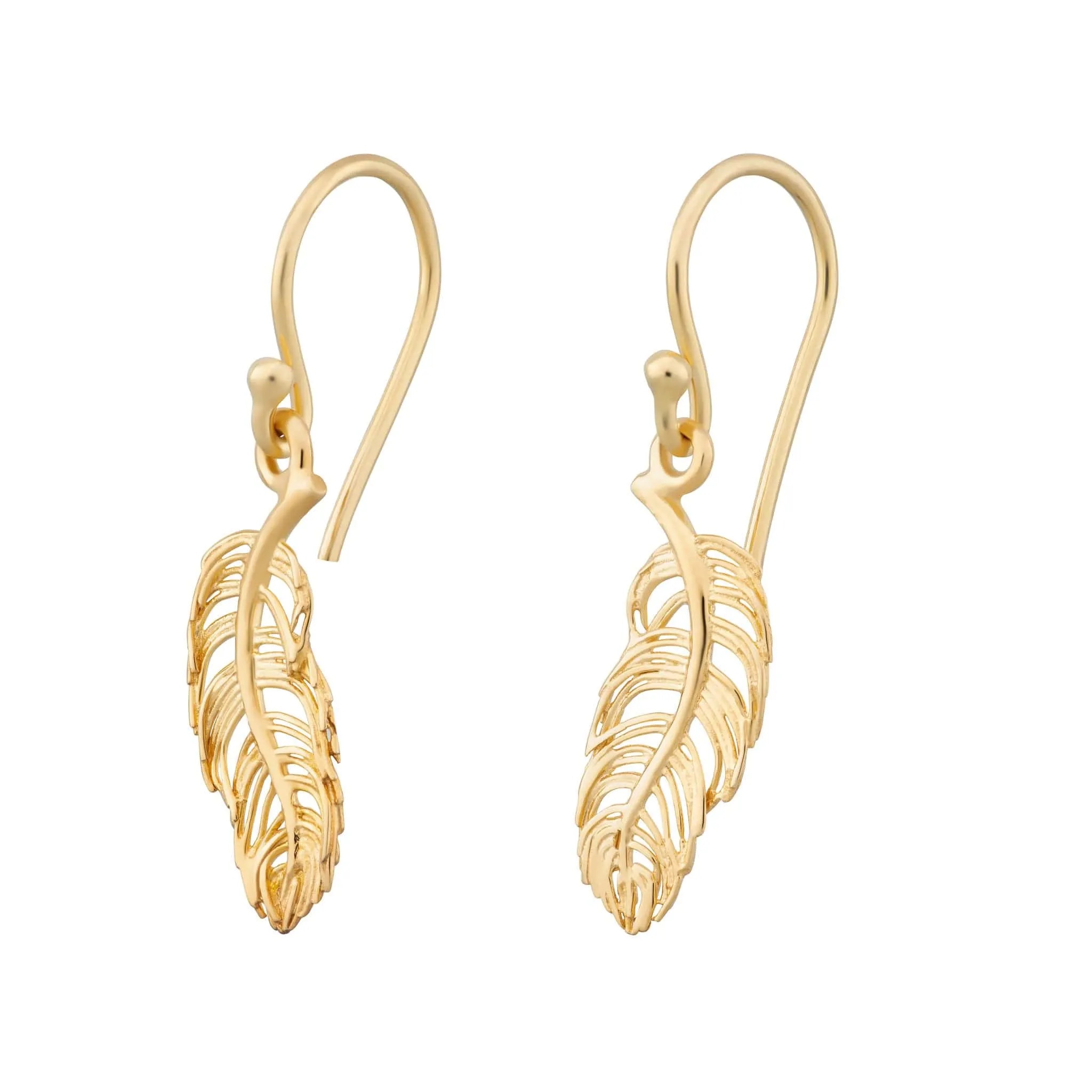 Gold Plated Feather Hook Earrings