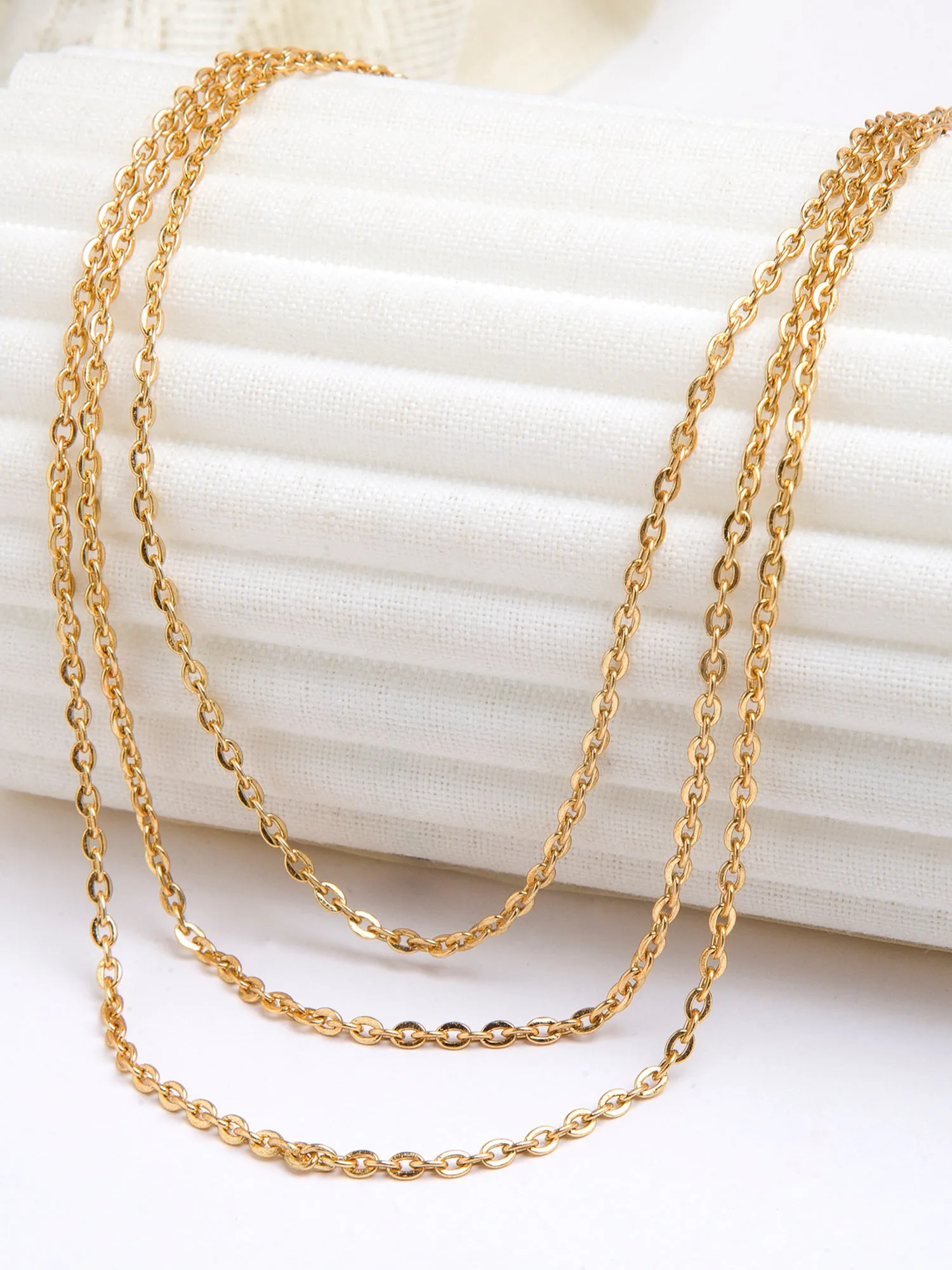 Gold Plated Long Multilayered Chain Necklace