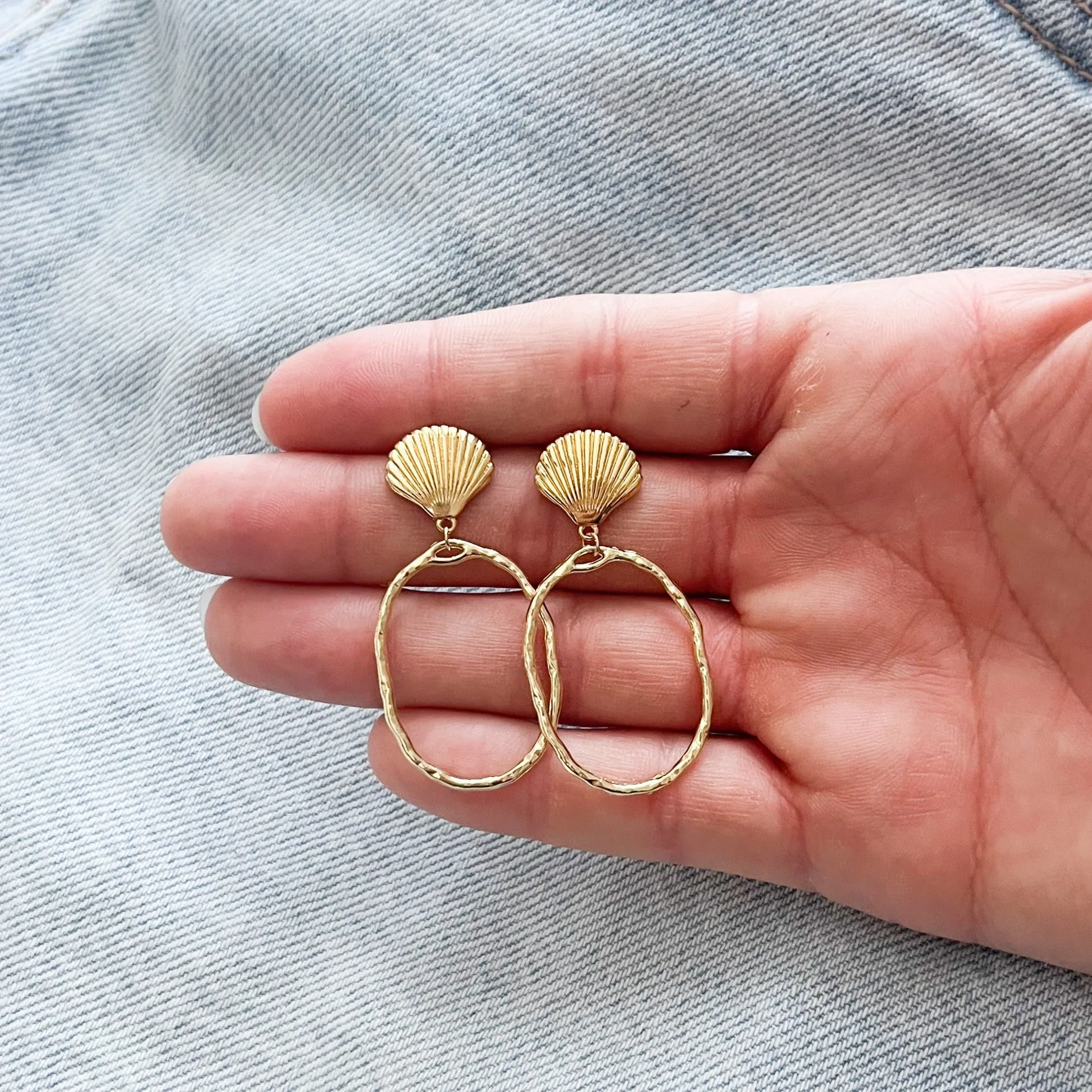 Gold Seashell Hoop Earrings