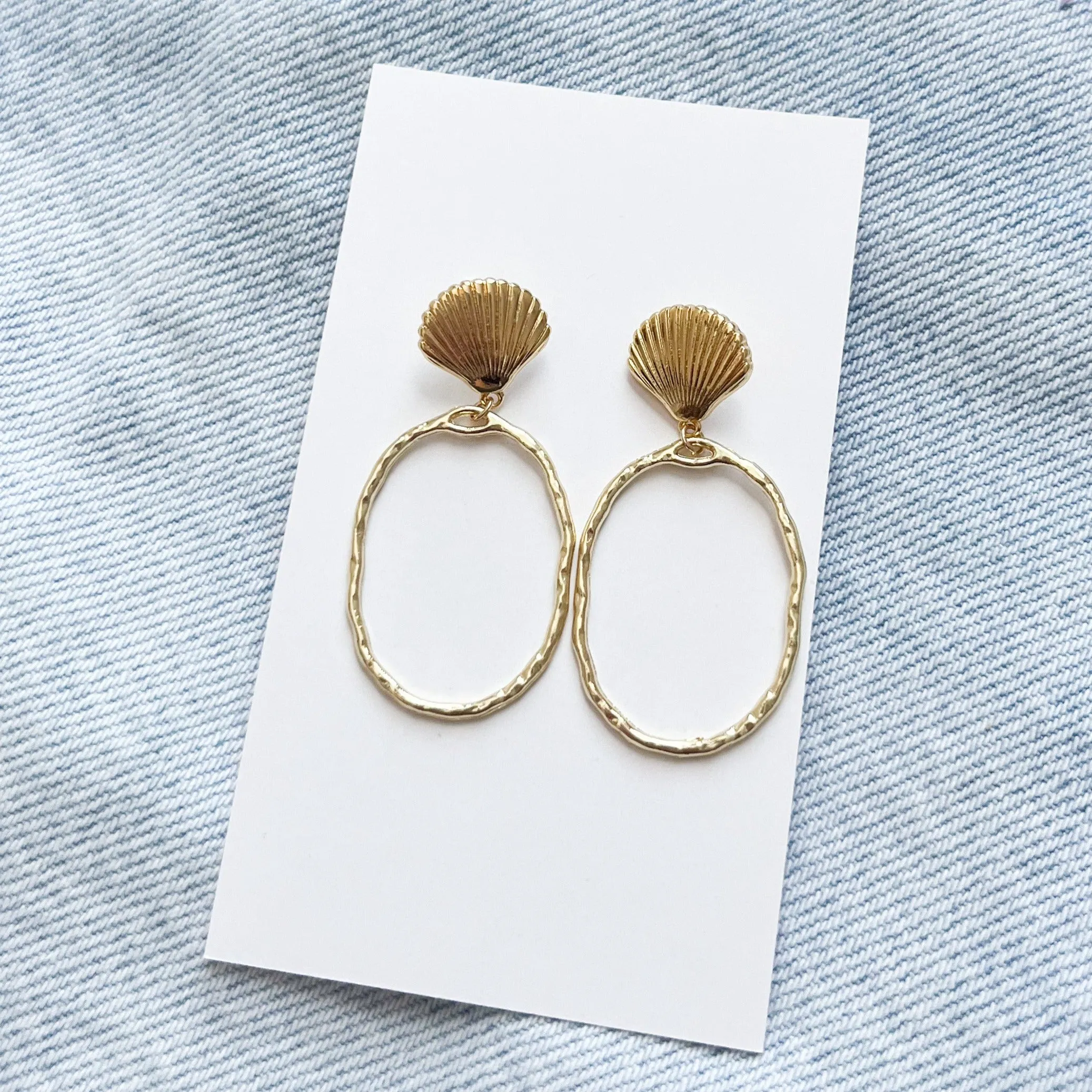 Gold Seashell Hoop Earrings