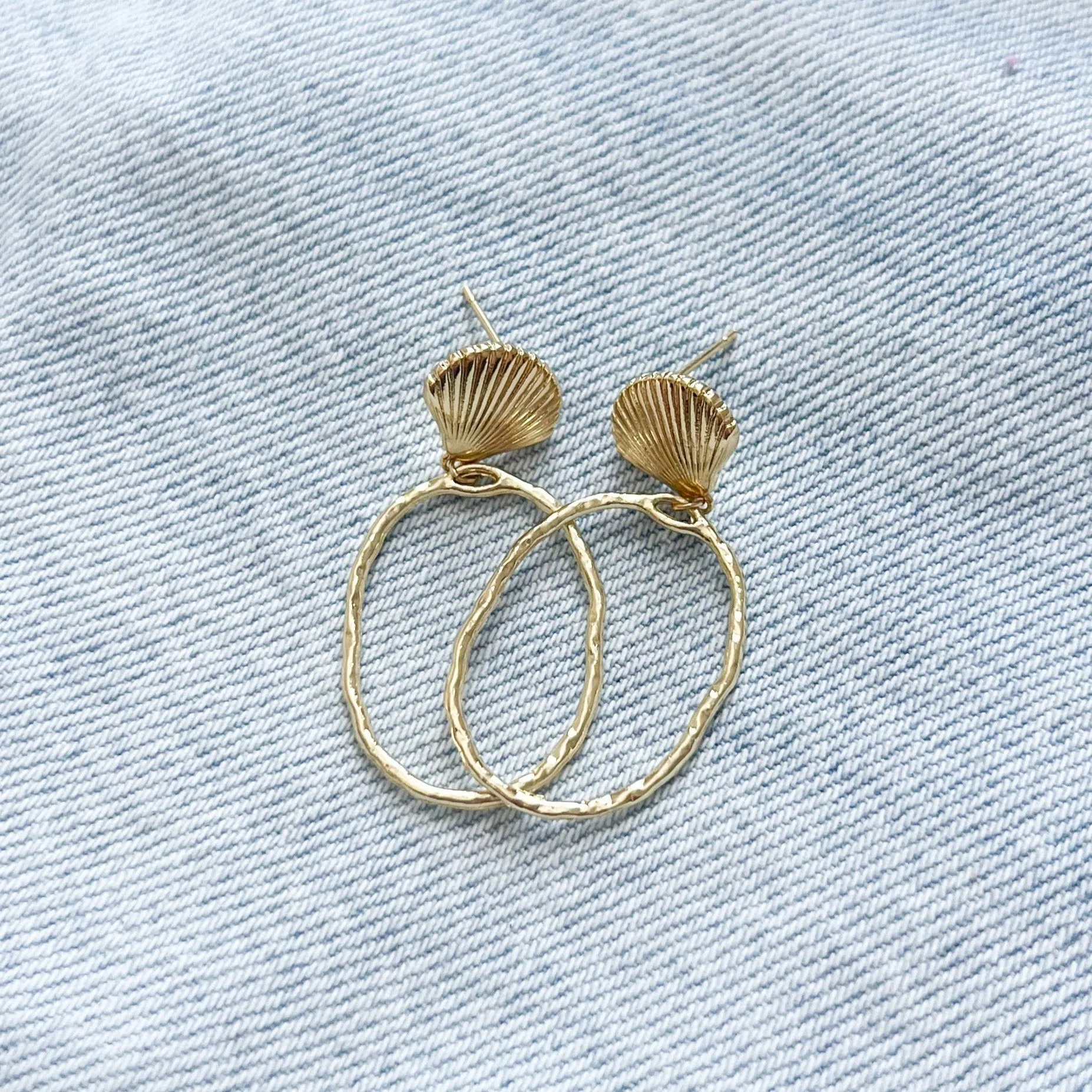 Gold Seashell Hoop Earrings