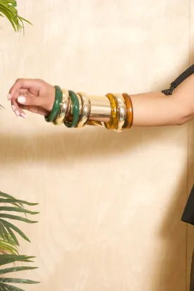 Golden Greenery 8 Stacked Bangles Bracelets