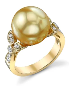 Golden South Sea Pearl & Diamond Floret Ring