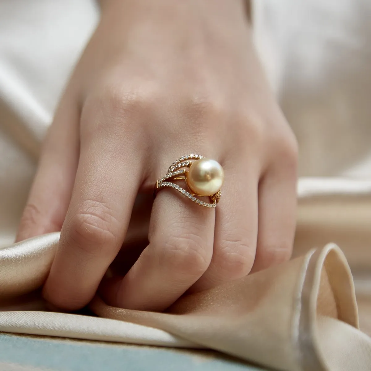 Golden South Sea Pearl & Diamond Reverence Ring