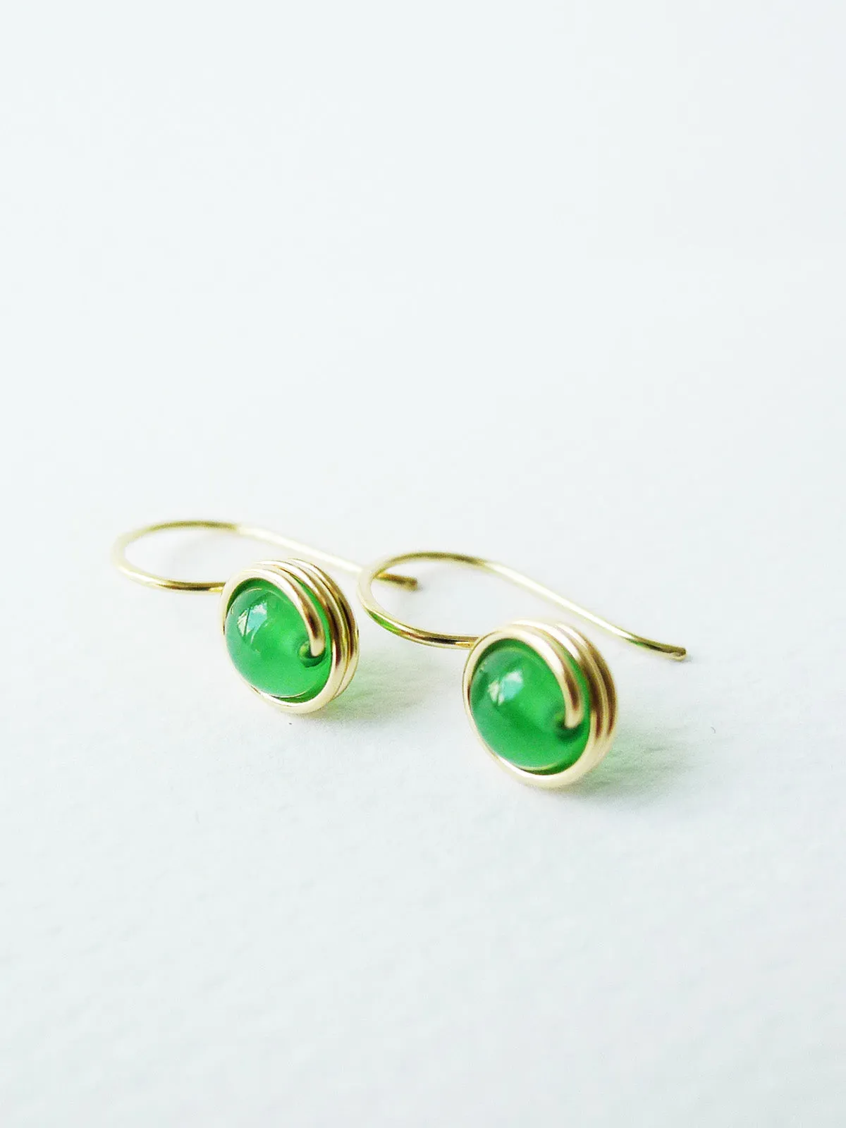 Green Agate Wrapped Drop Earrings / 14k Gold-filled