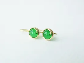 Green Agate Wrapped Drop Earrings / 14k Gold-filled