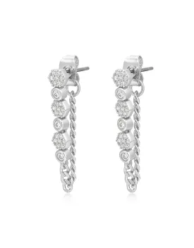 Hex Pave Chain Studs- Silver