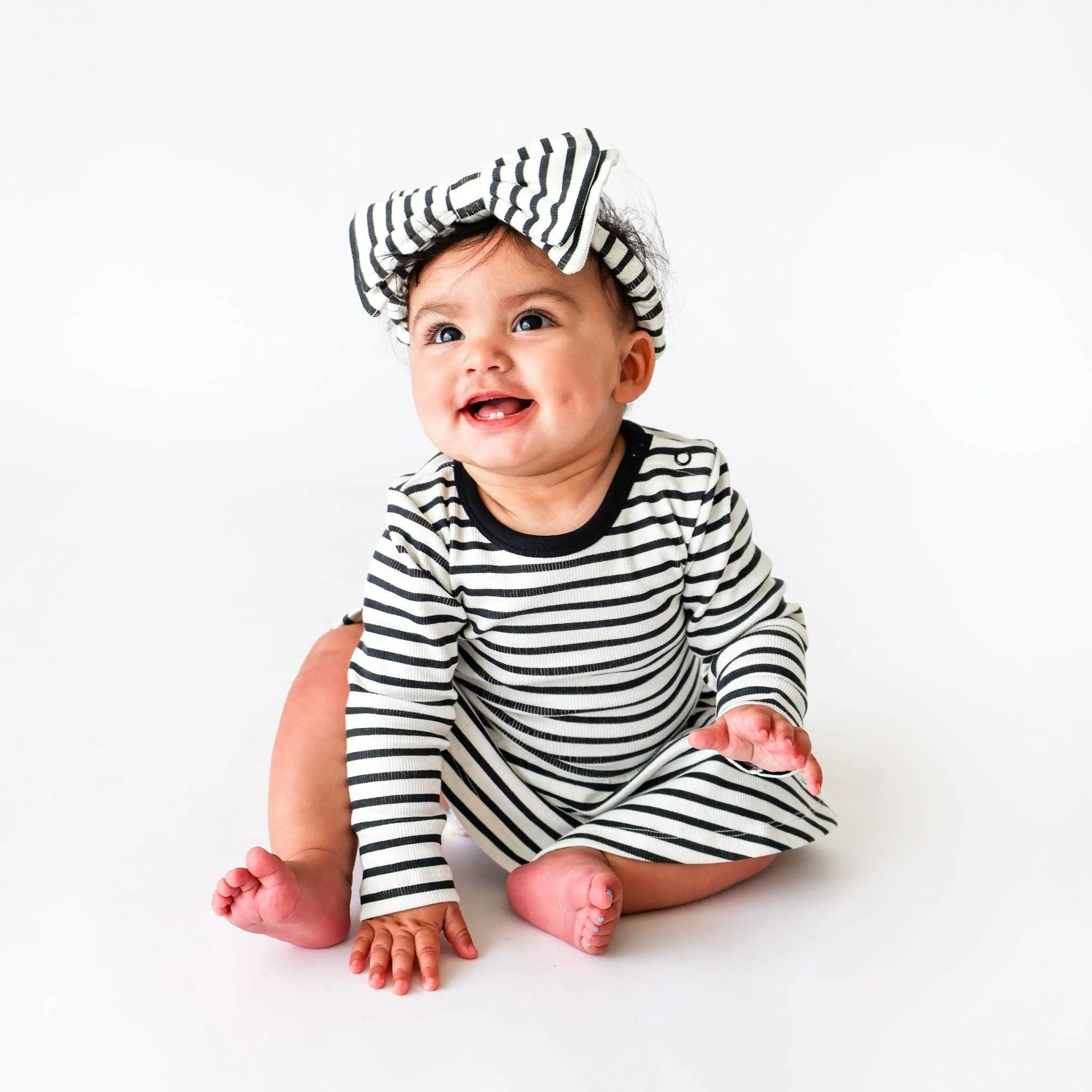 Jet Black Stripe Large Bow Headband