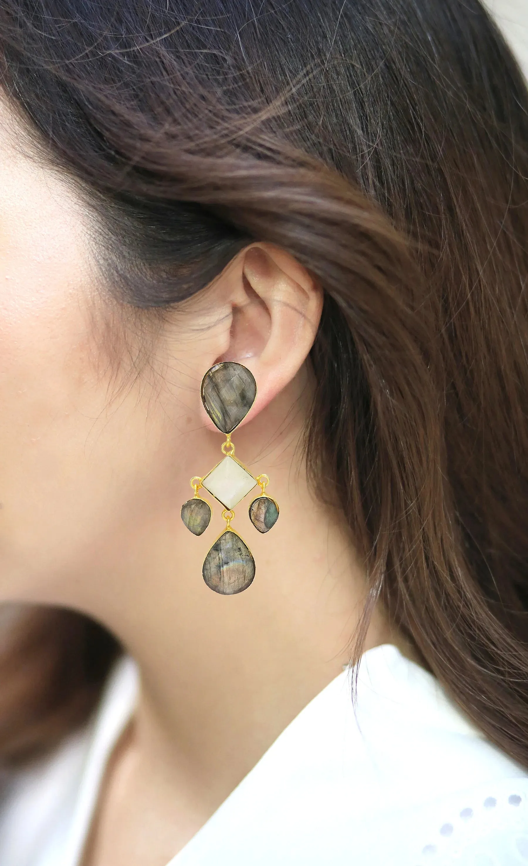 Labradorite & Pearl Statement Drop Earrings