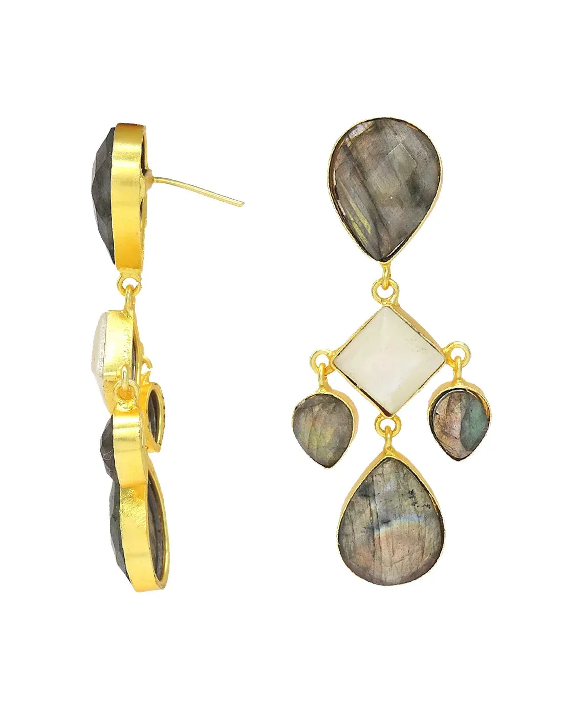 Labradorite & Pearl Statement Drop Earrings