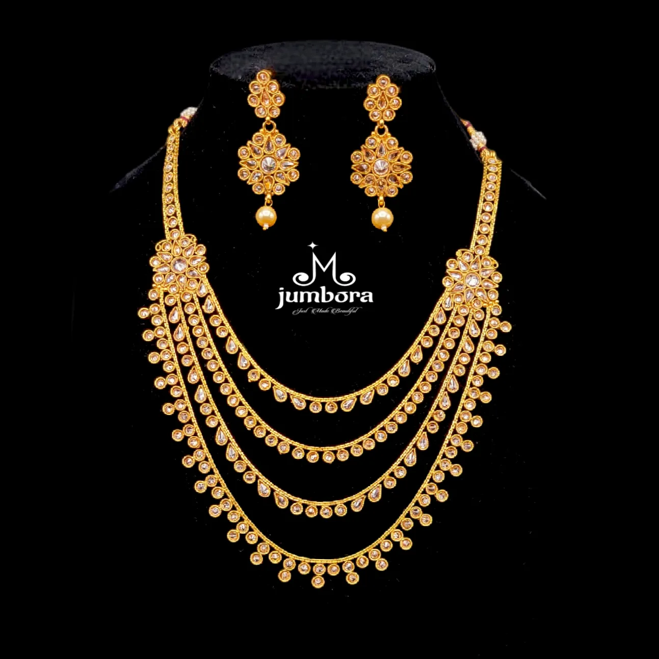 Layered LCD Champagne AD stone Rani Haar Polki Necklace