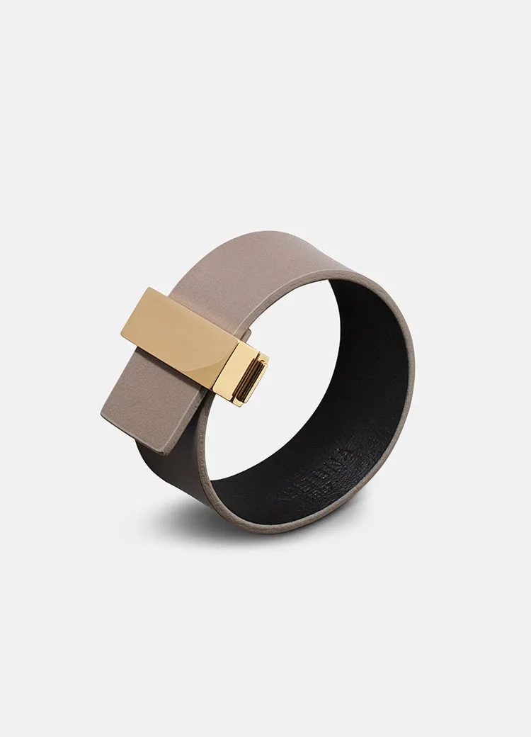 Leather Bracelet | Thin Clasp | Gold | Grey