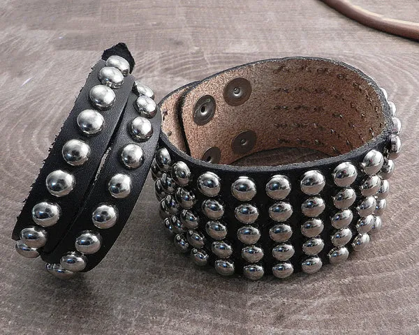 Leather Cuff Bracelet Stud 5 row Cuff Strap