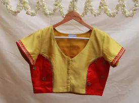 Lemon yellow and Cherry red Hand embroidery blouse