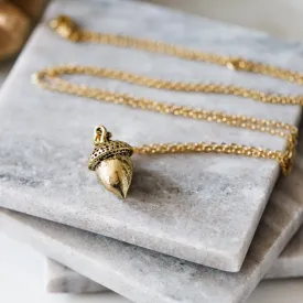 Long Gold Acorn Pendant Necklace