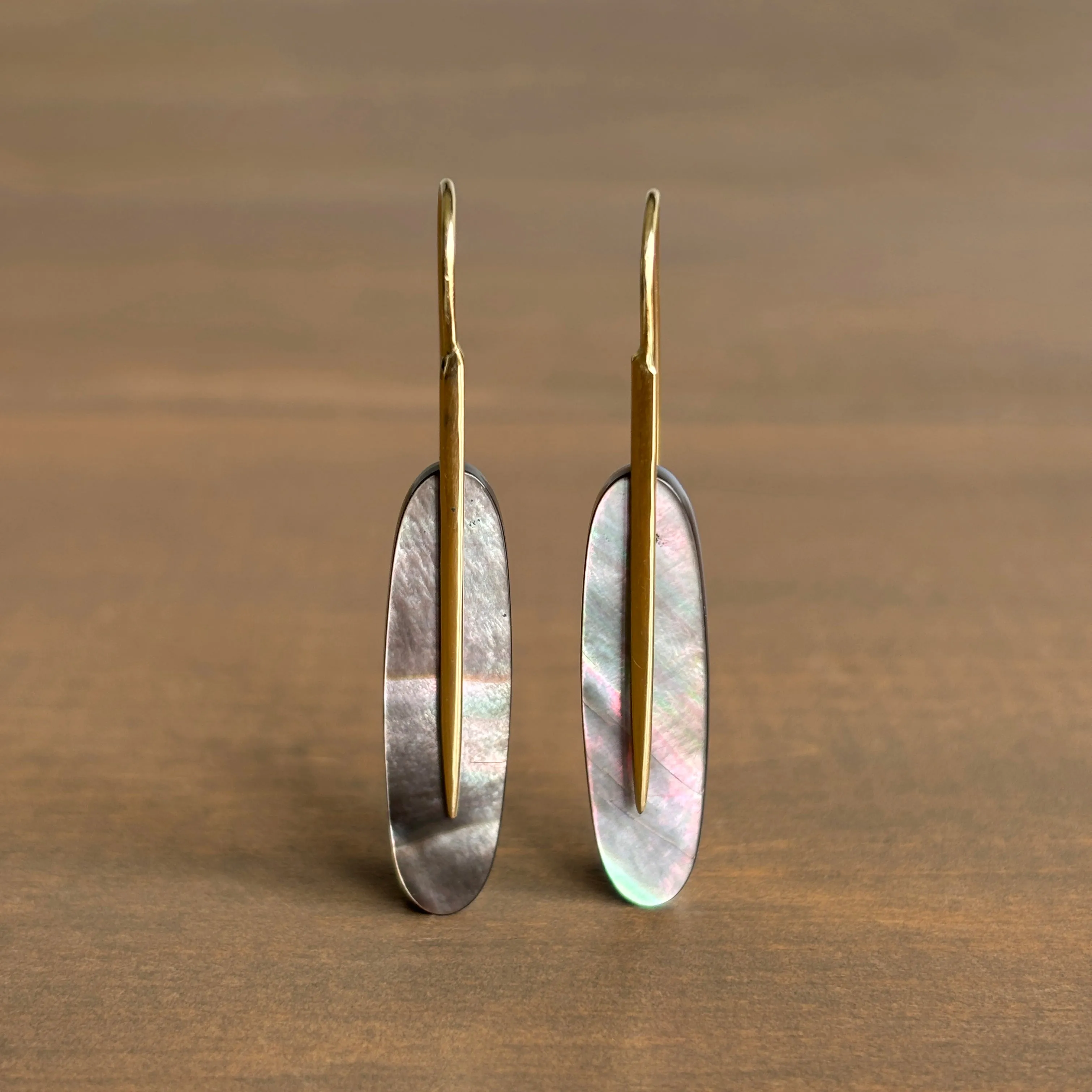 Medium Black Mother of Pearl Feather Earrings