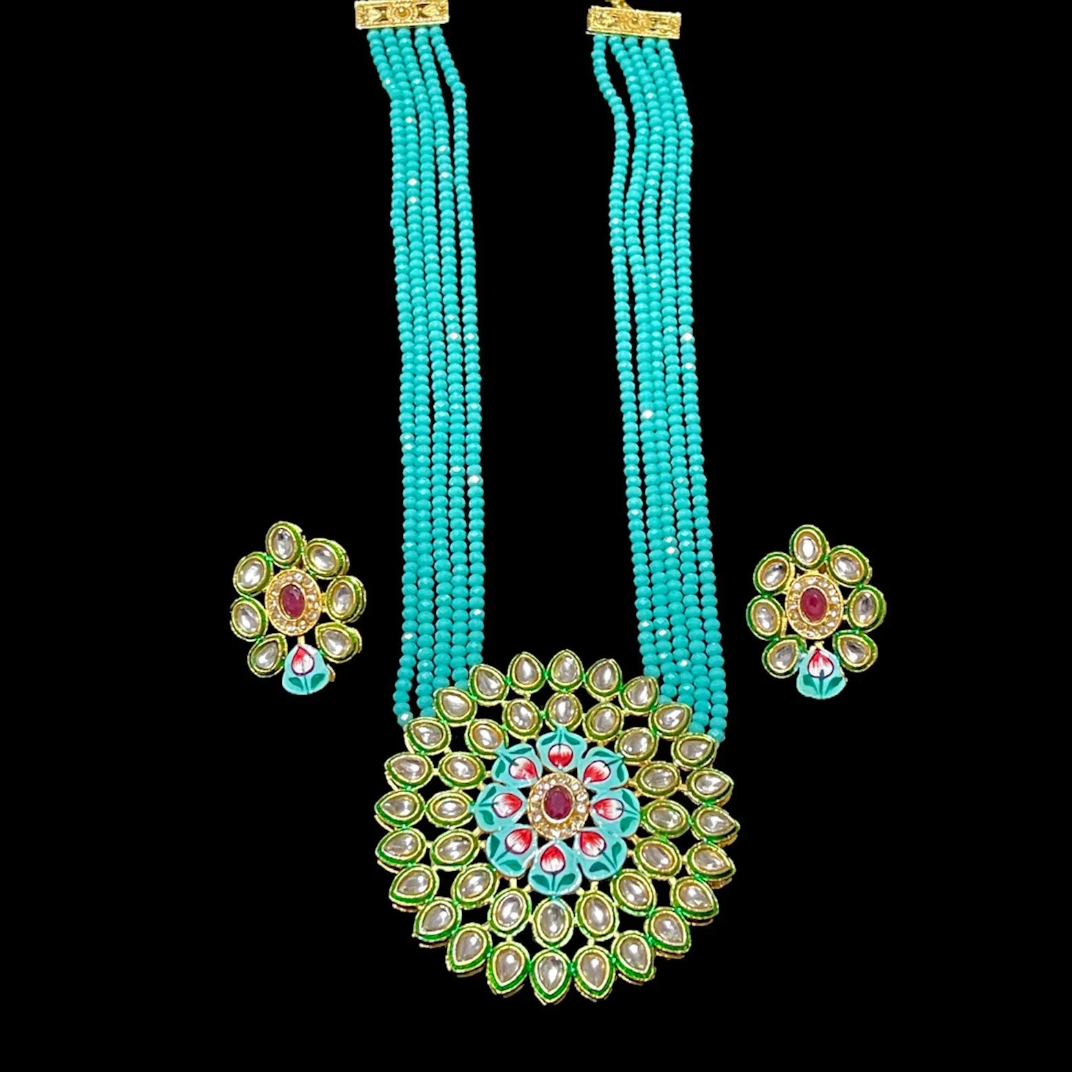 Meenakari Handpainted Kundan Beaded Mala set