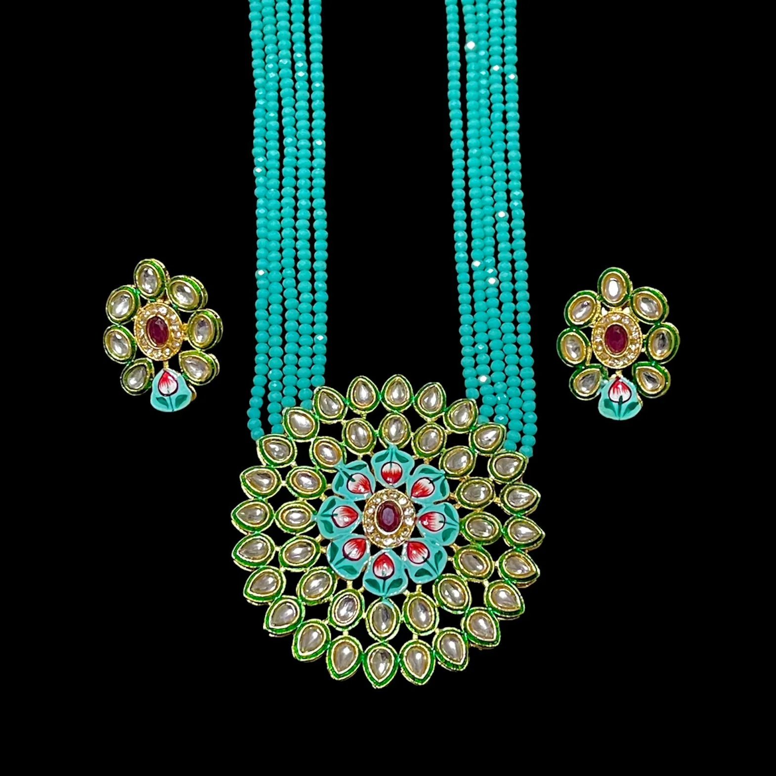 Meenakari Handpainted Kundan Beaded Mala set