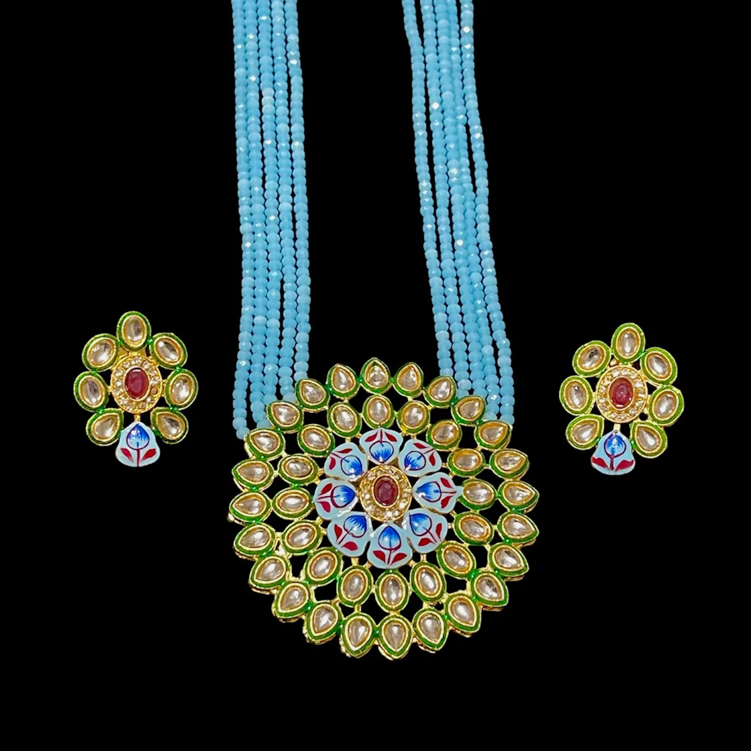 Meenakari Handpainted Kundan Beaded Mala set