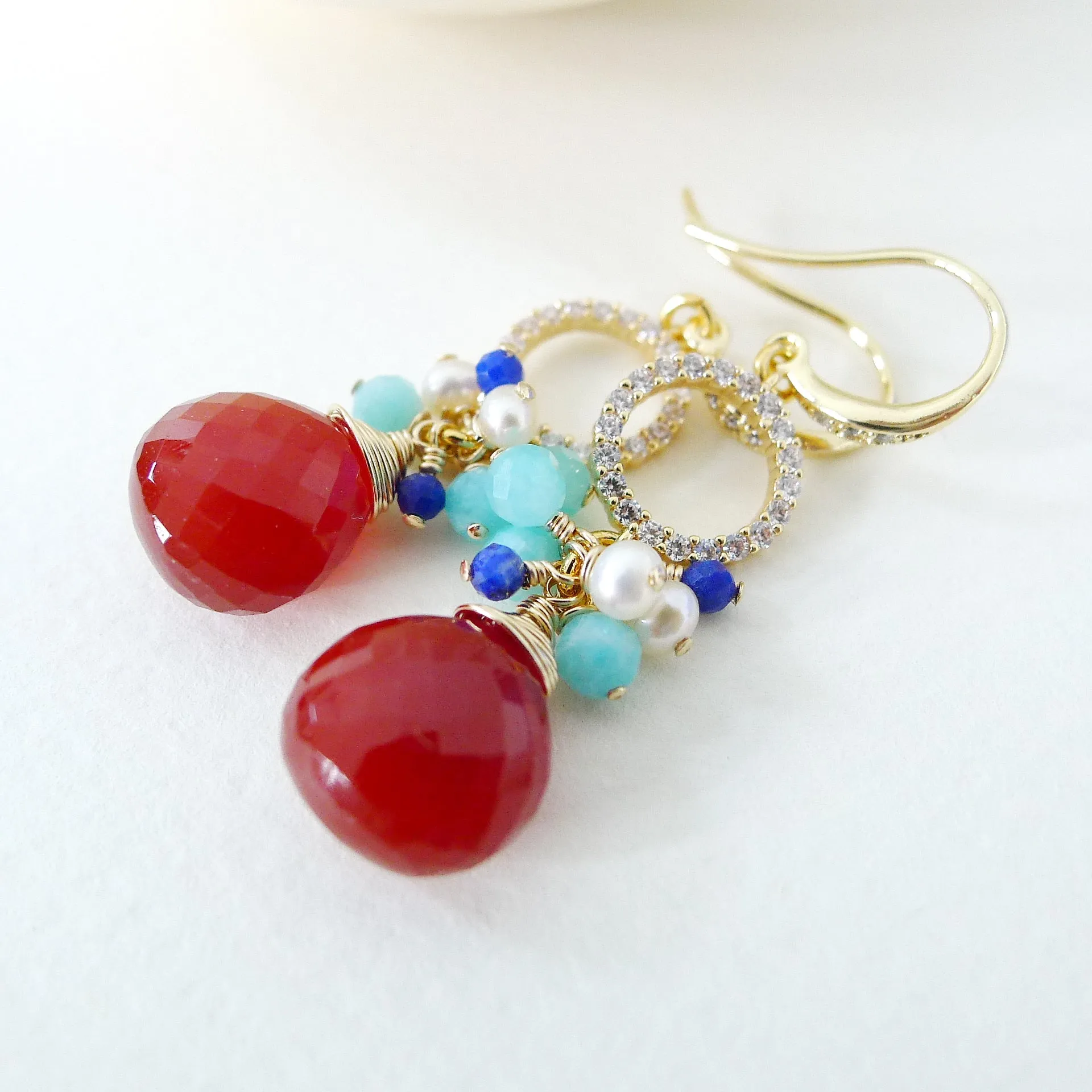 Meera Earrings / Carnelian / Freshwater Pearl / Gemstones