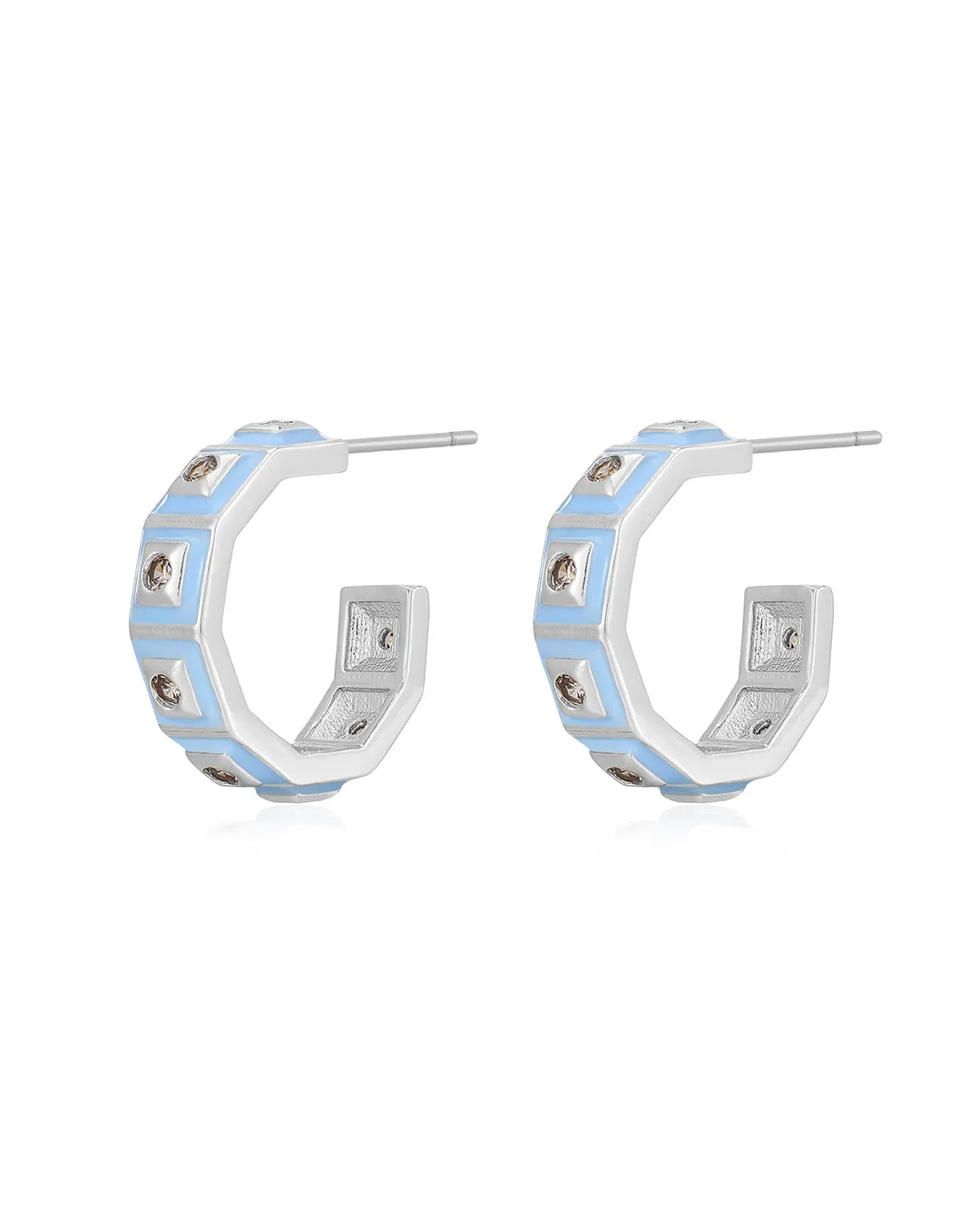 Mini Pyramid Stud Hoops- Baby Blue- Silver