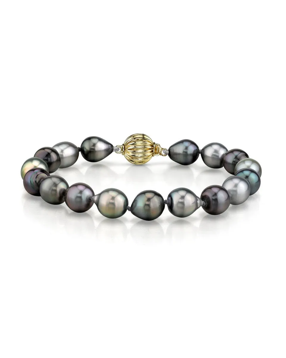 Multi-Color Tahitian Drop-Shape Pearl Bracelet, 9.0-10.0mm - AAA/Gem Quality