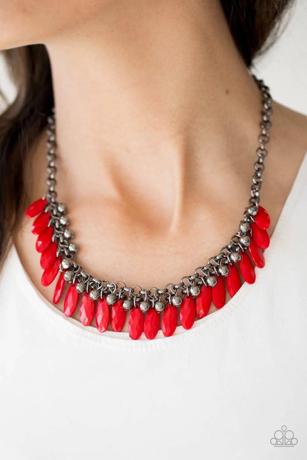 Paparazzi Accessories  - Jersey Shore #N221 Box 3  - Red Necklace