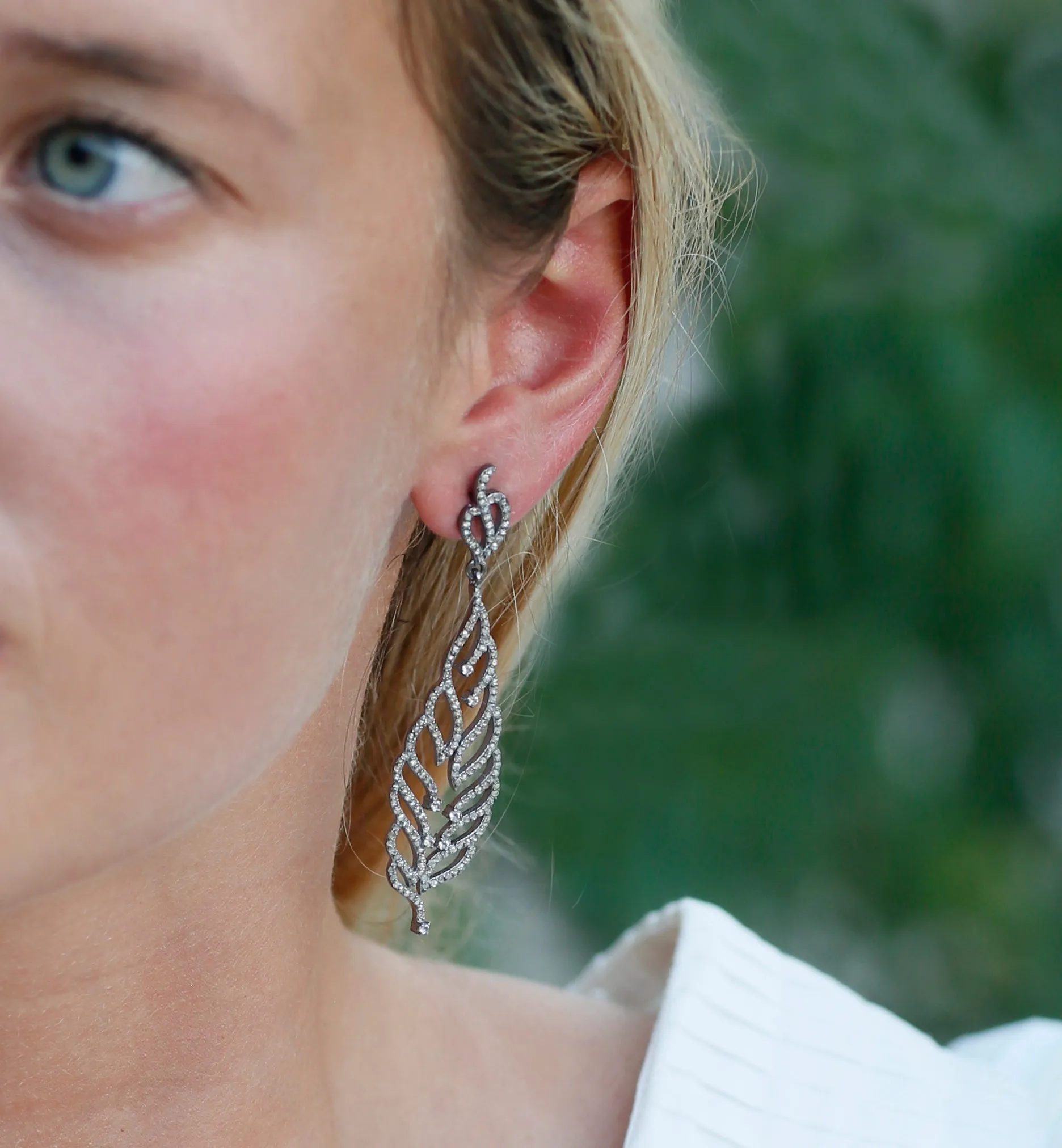 Pave Diamond Aspen Feather Earrings