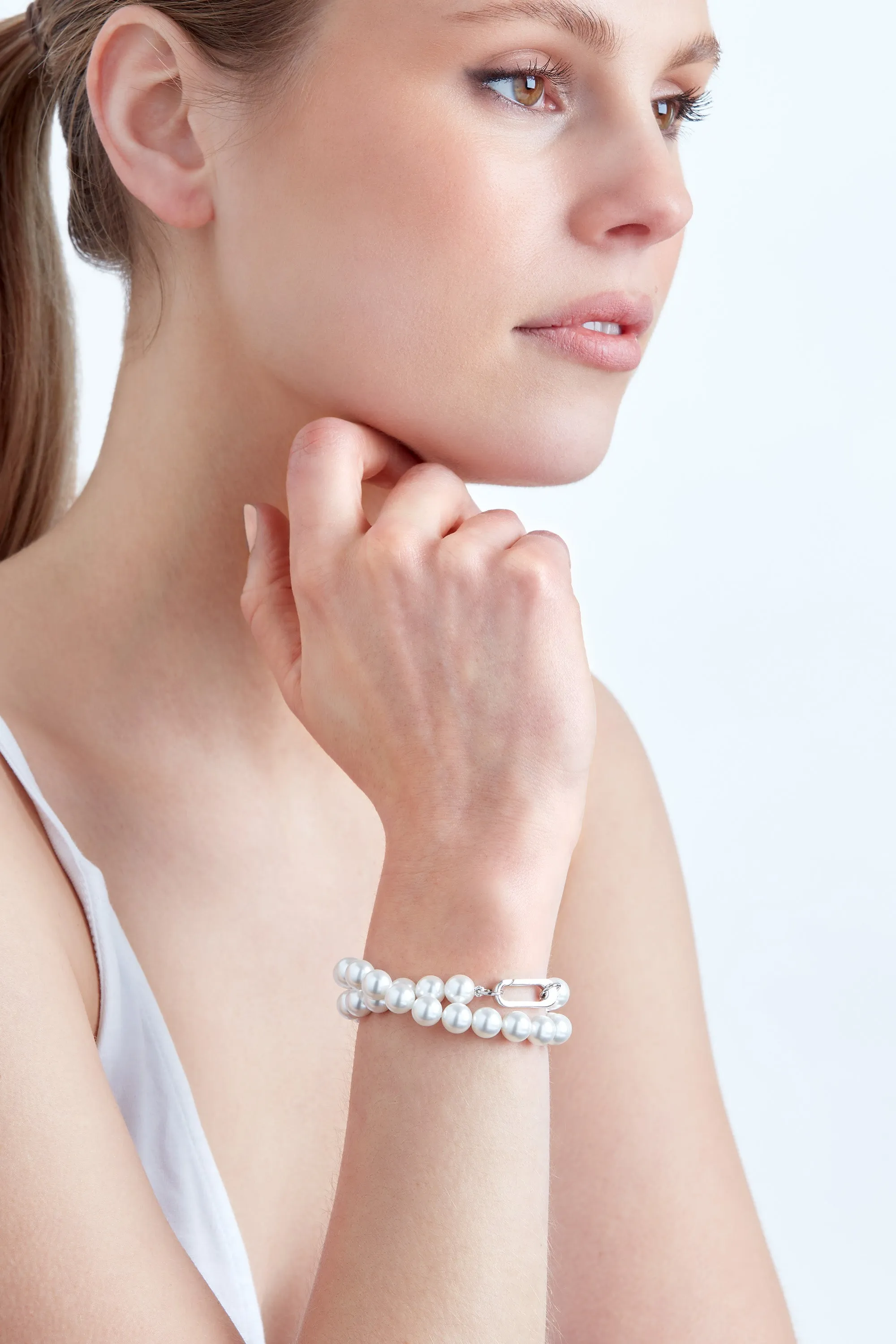 Pearl & Platinum Double Wrap Bracelet