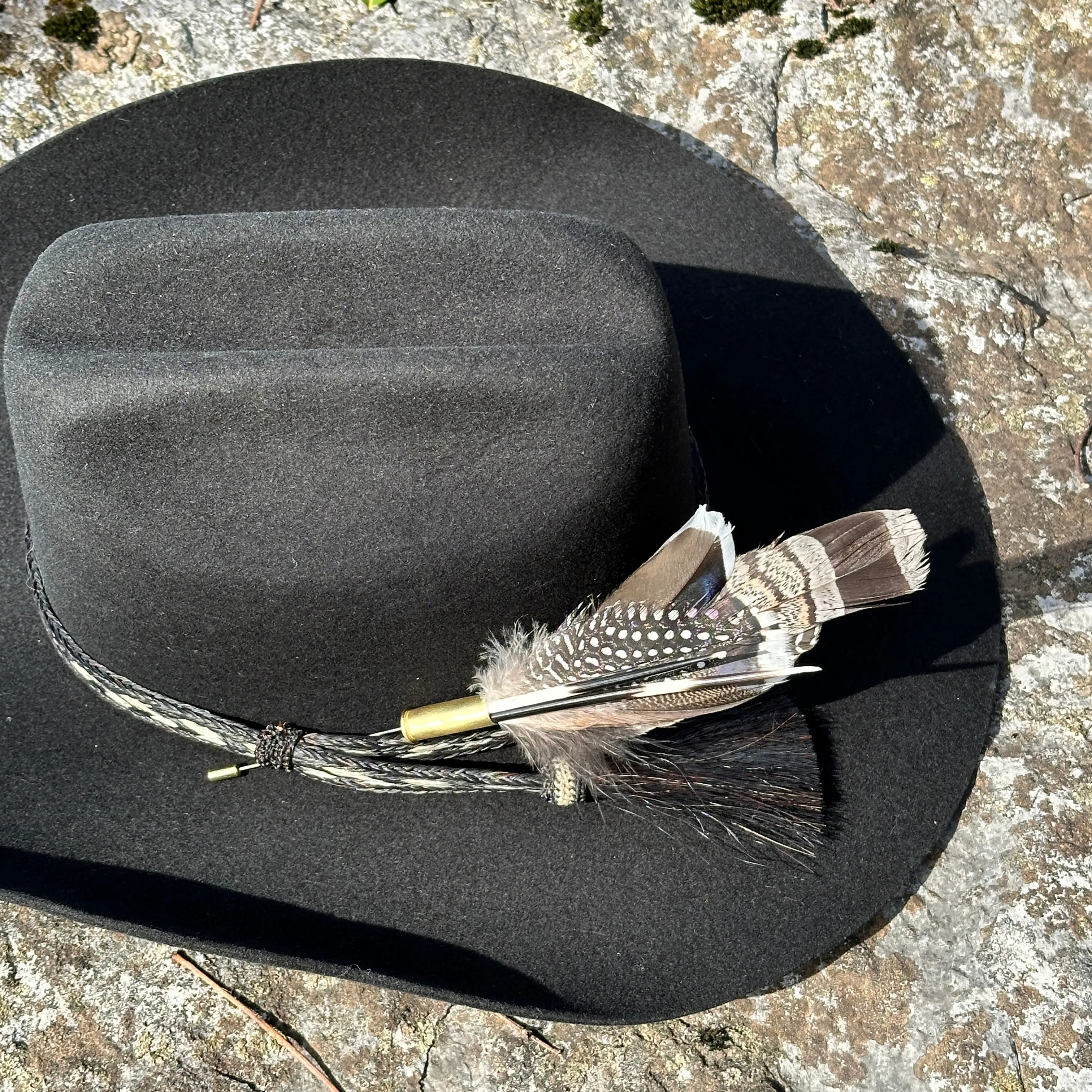 Porcupine Quill Bullet Casing and Feather Hat Pin for Cowgirls