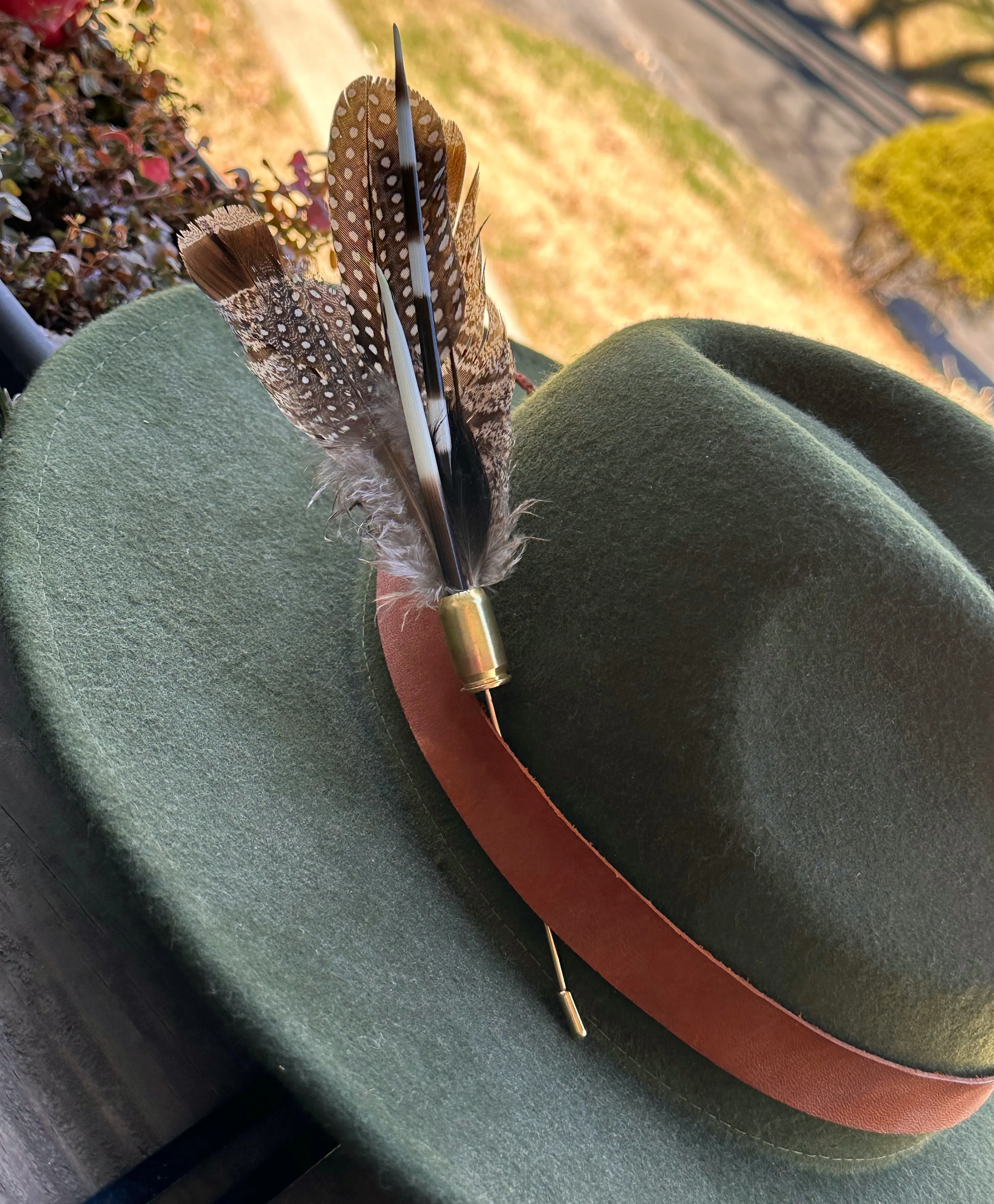 Porcupine Quill Bullet Casing and Feather Hat Pin for Cowgirls