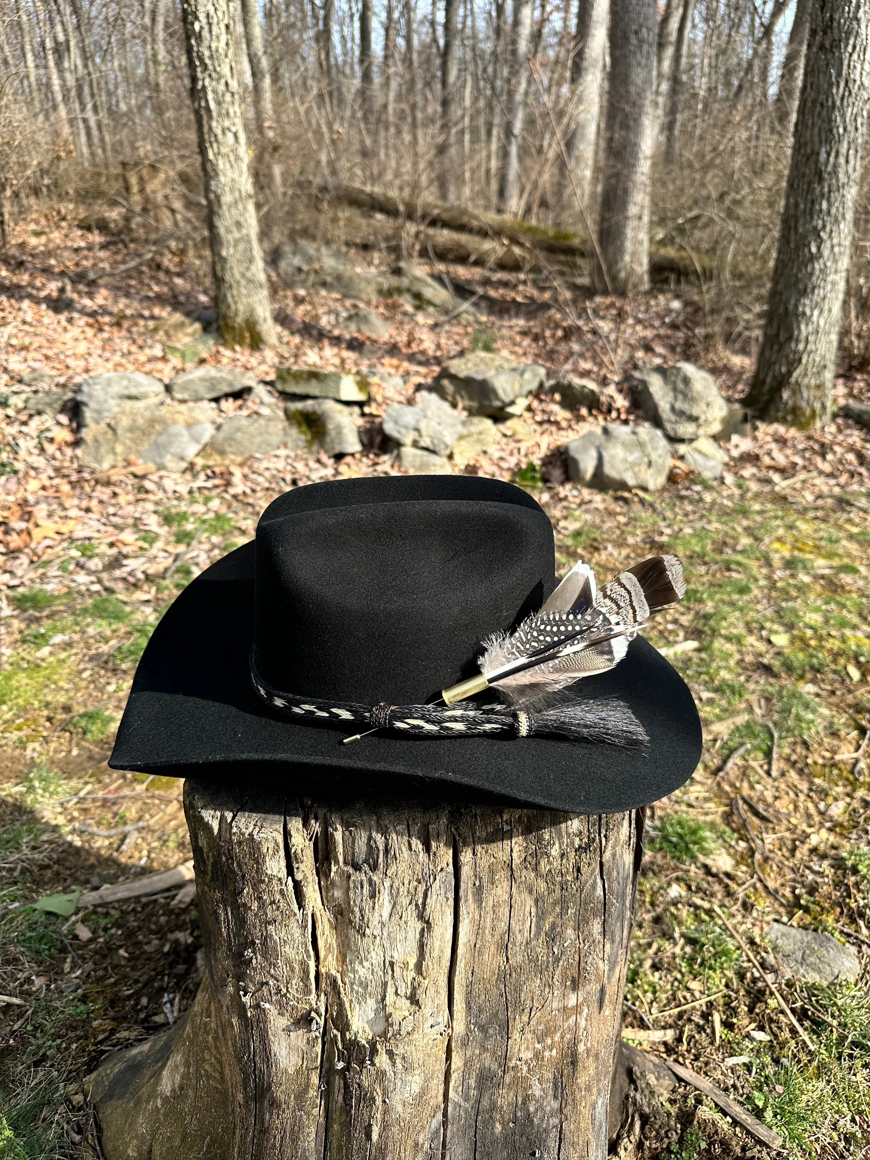 Porcupine Quill Bullet Casing and Feather Hat Pin for Cowgirls