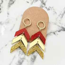 Red and Gold Glitter Game Day Chevron Earrings