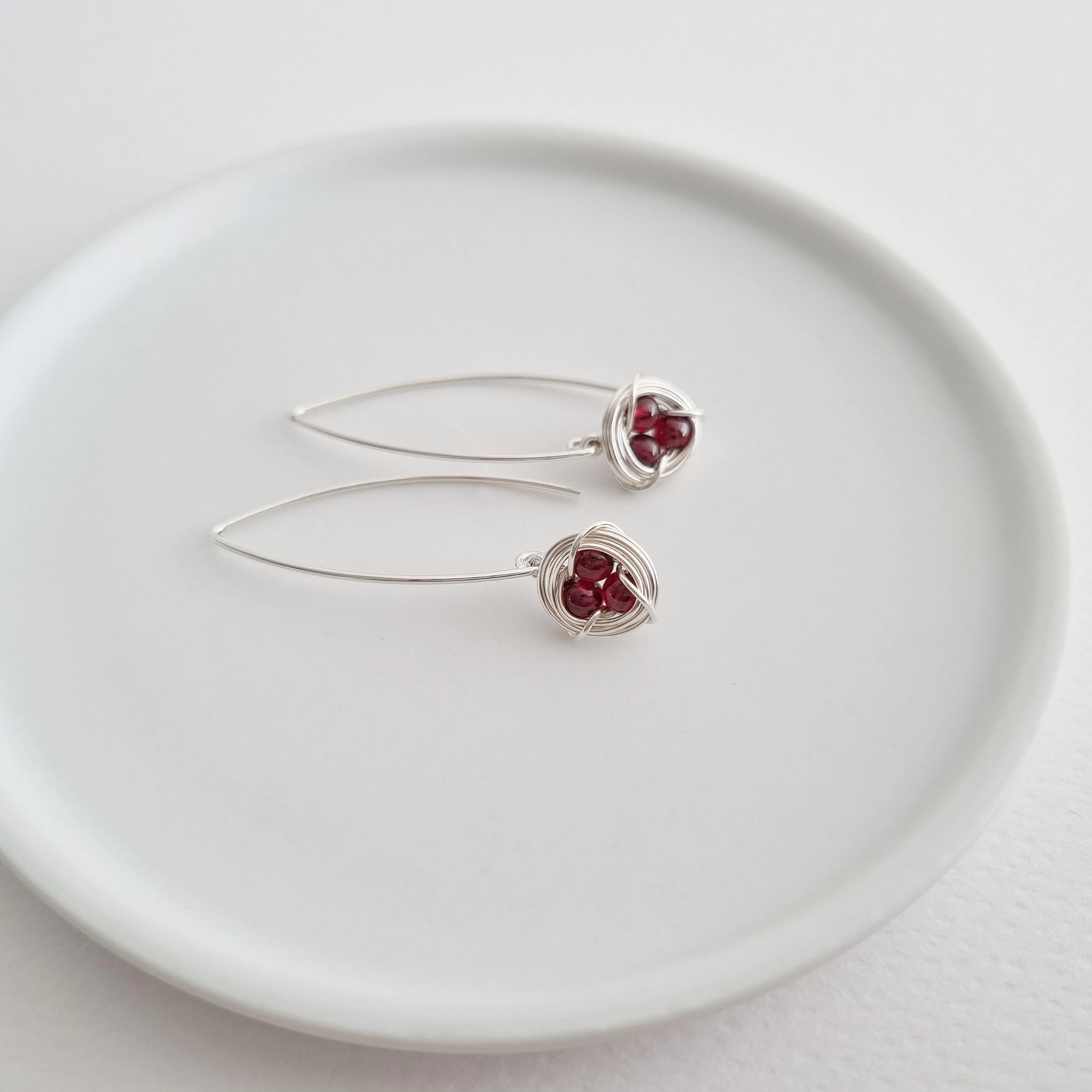 Robin's Nest Marquis Earrings (11mm) / Red Garnet / 925 Silver