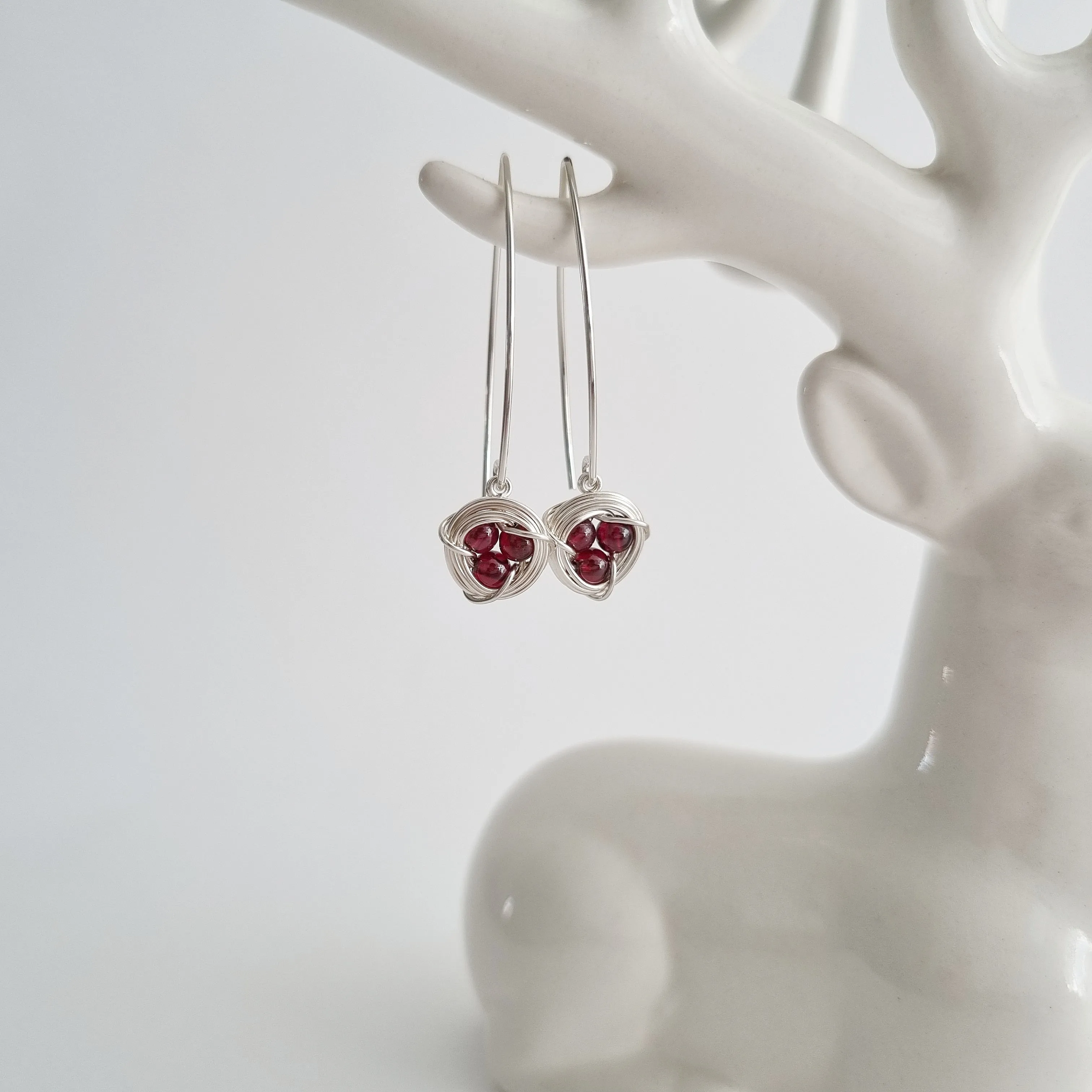 Robin's Nest Marquis Earrings (11mm) / Red Garnet / 925 Silver