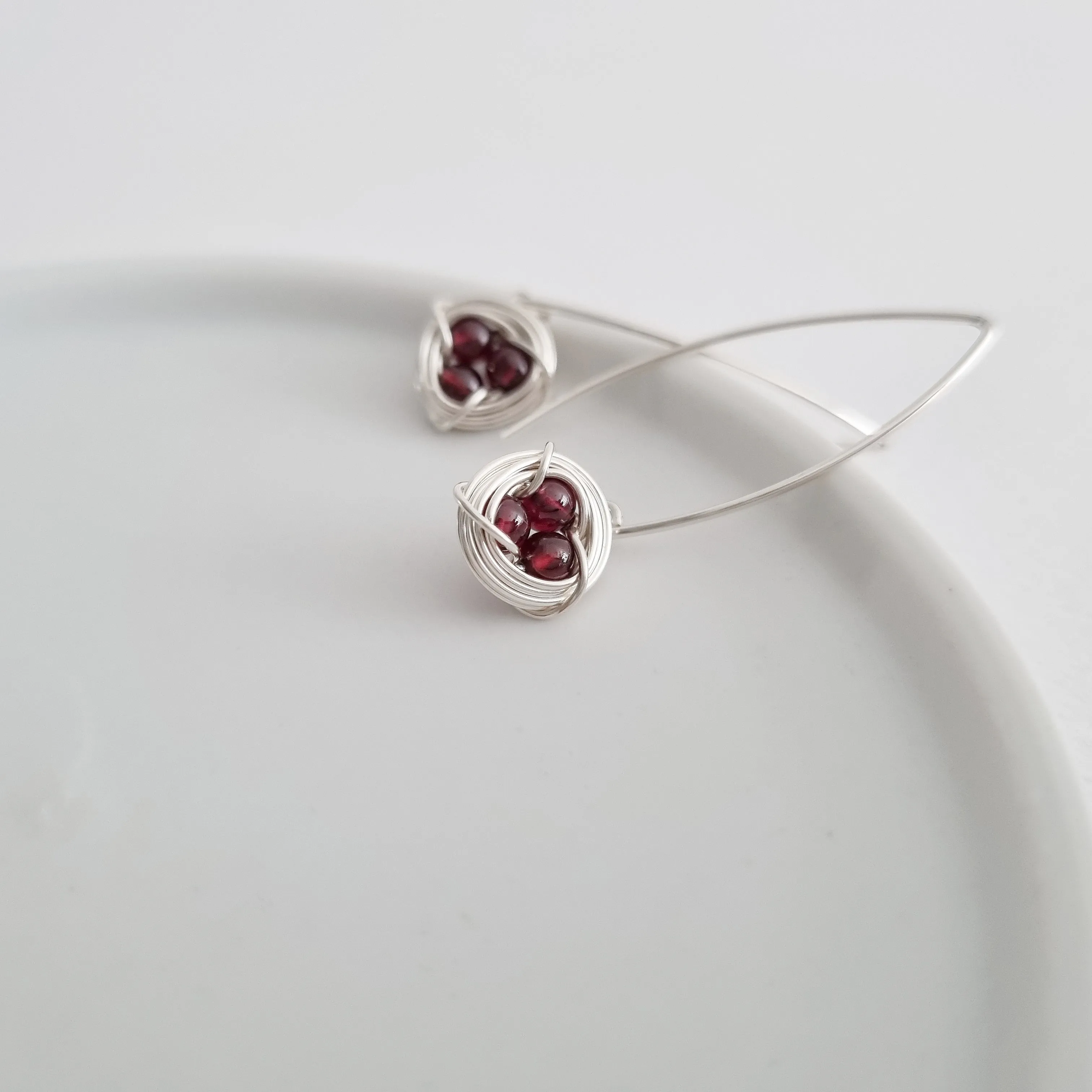 Robin's Nest Marquis Earrings (11mm) / Red Garnet / 925 Silver