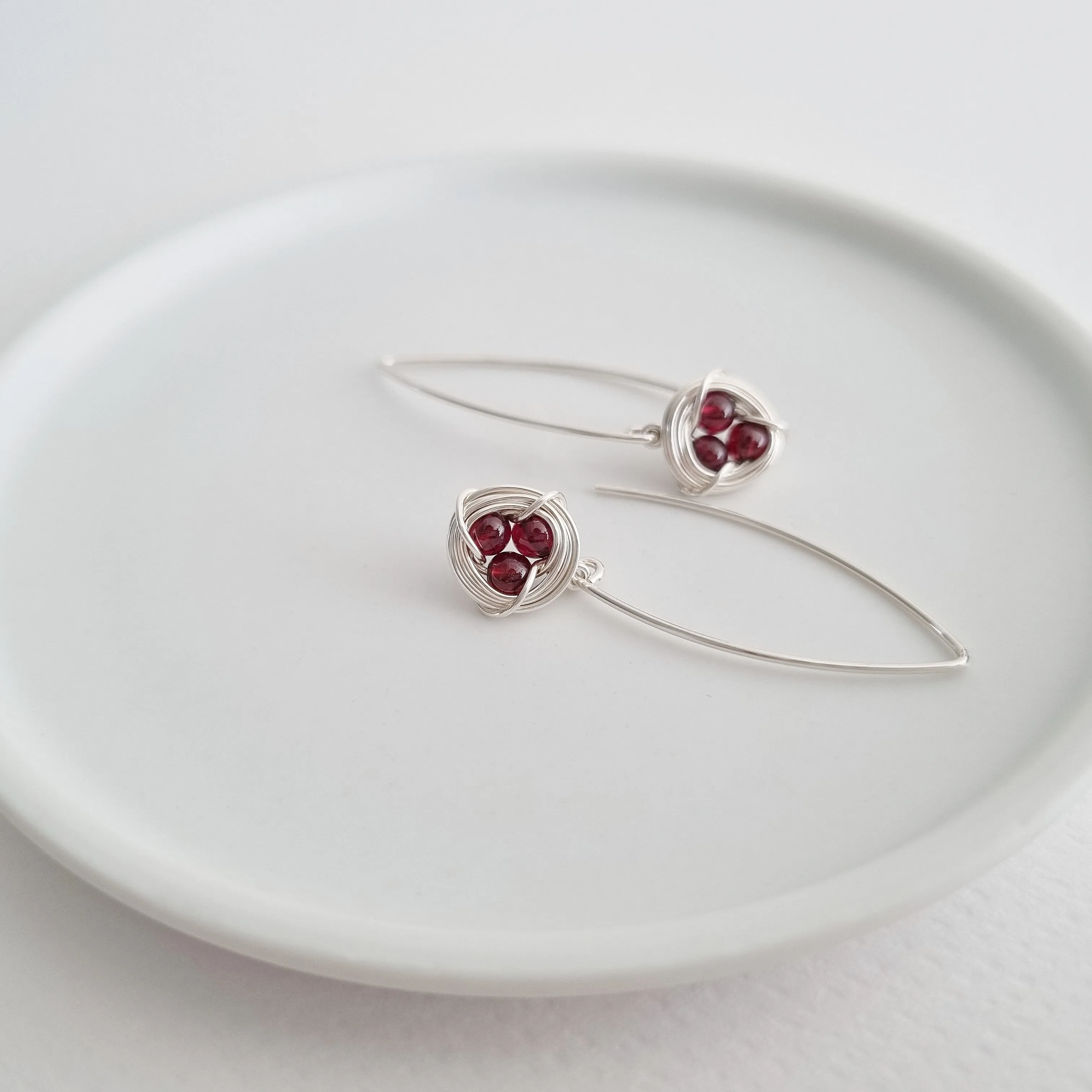 Robin's Nest Marquis Earrings (11mm) / Red Garnet / 925 Silver