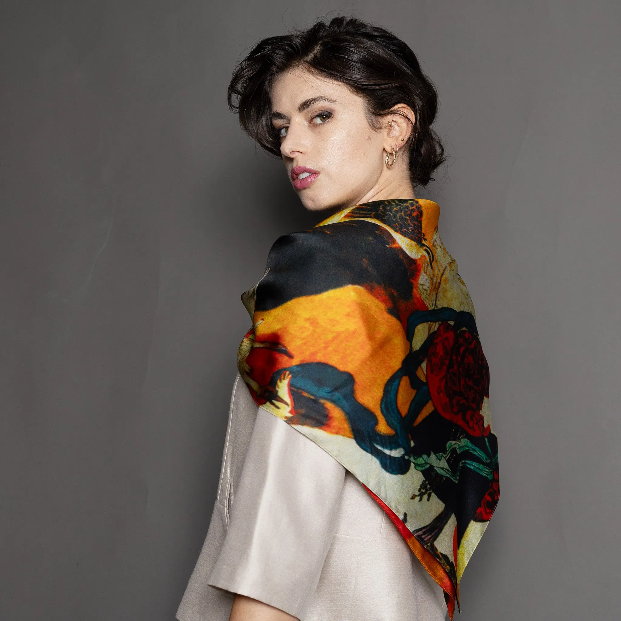 silk scarf - geisha & swans