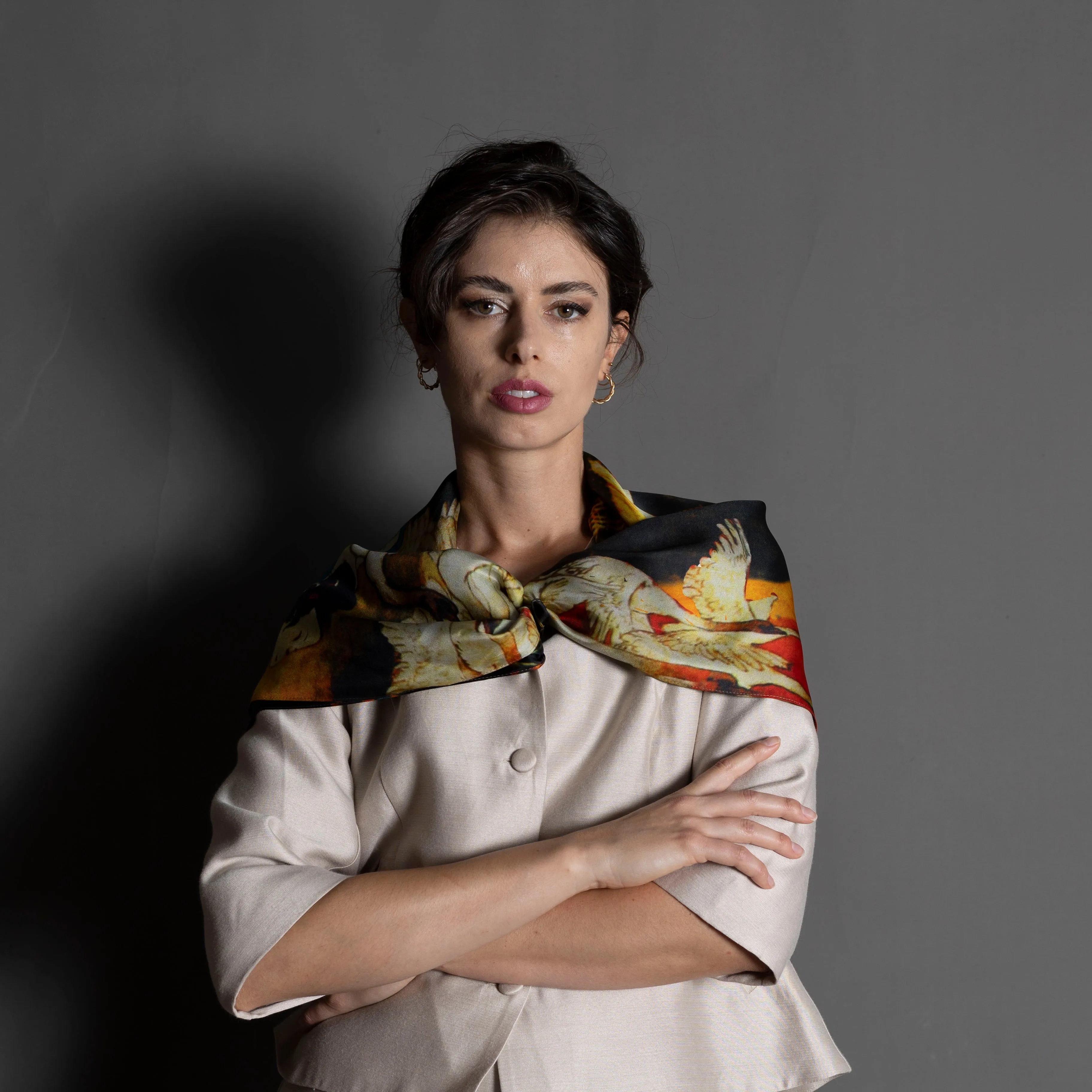 silk scarf - geisha & swans