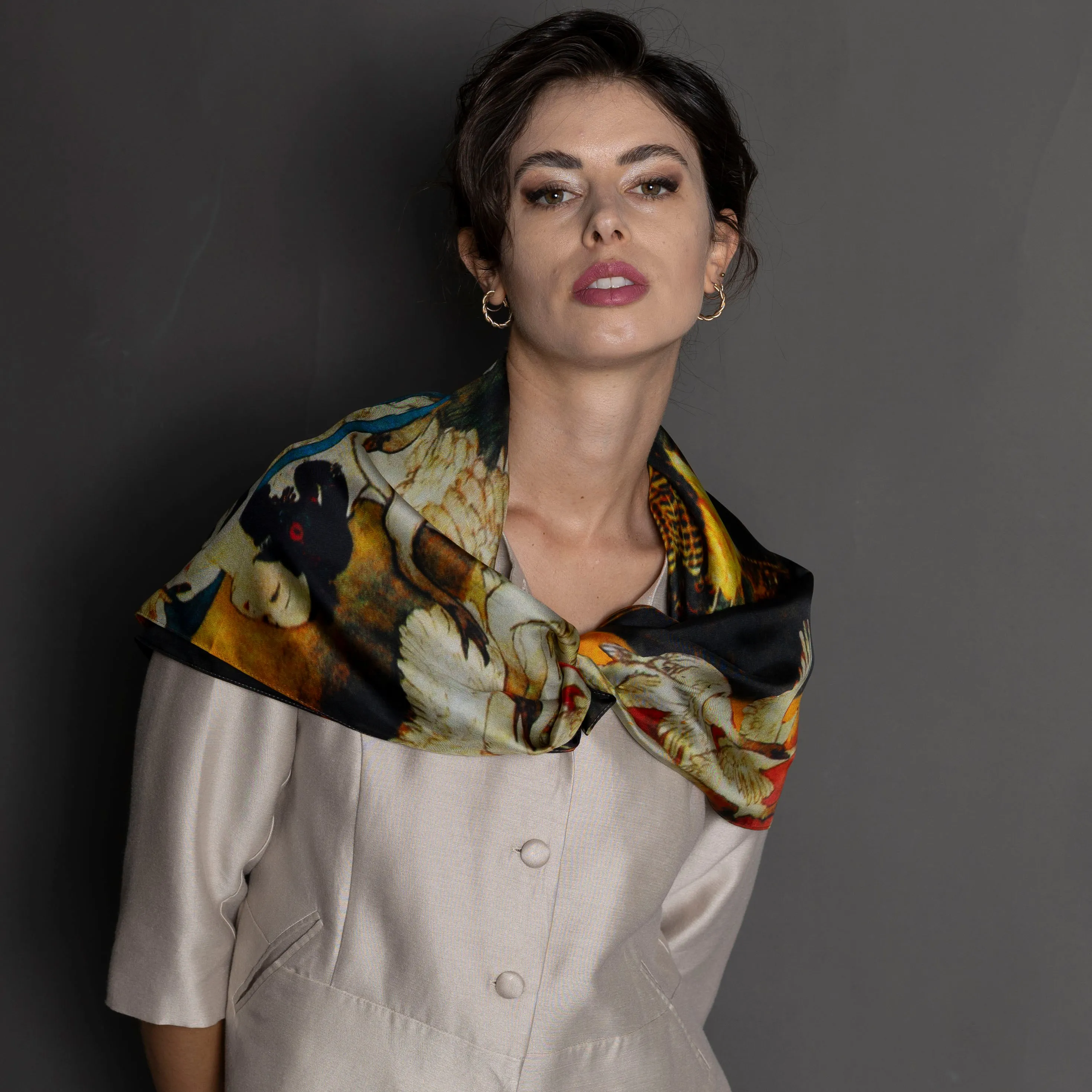 silk scarf - geisha & swans