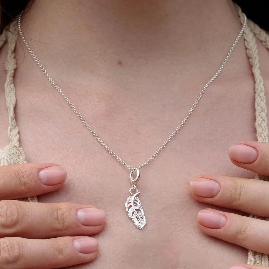 Silver Feather Jewellery Set With Stud Earrings