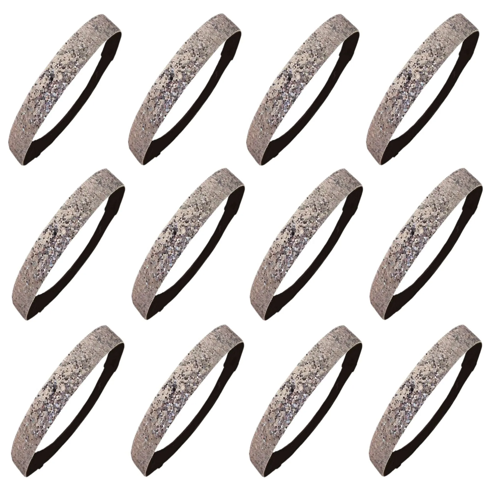 Silver Glitter Headbands - 12 Pack